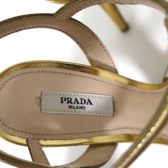 Prada Bow Sandals Gold Metallic Leather Size 39 - Picture 10 of 12